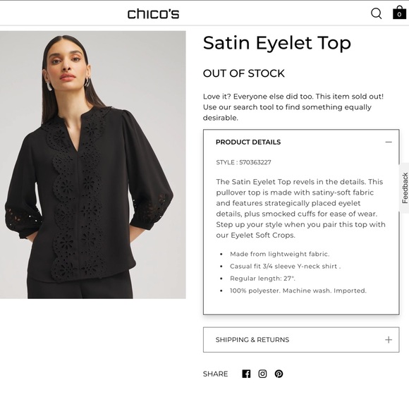 ☀️ CHICO’S Satin Eyelet Popover Blouse - Picture 4 of 15